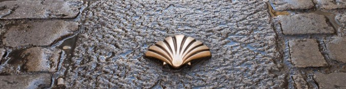 One of the golden scallops on the streets of Santiago de Compostela. A different sort of golden trail.
