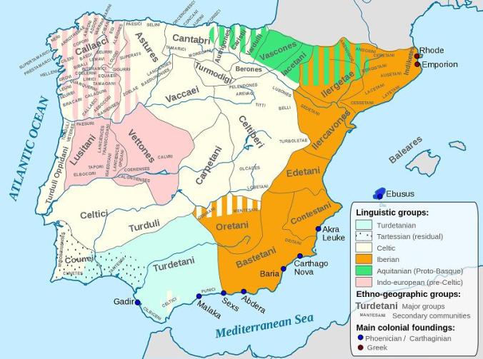 Pre-Roman Iberia, in c. 300 BCE. Map by Alcides Pinto based on the work of Luís Fraga.